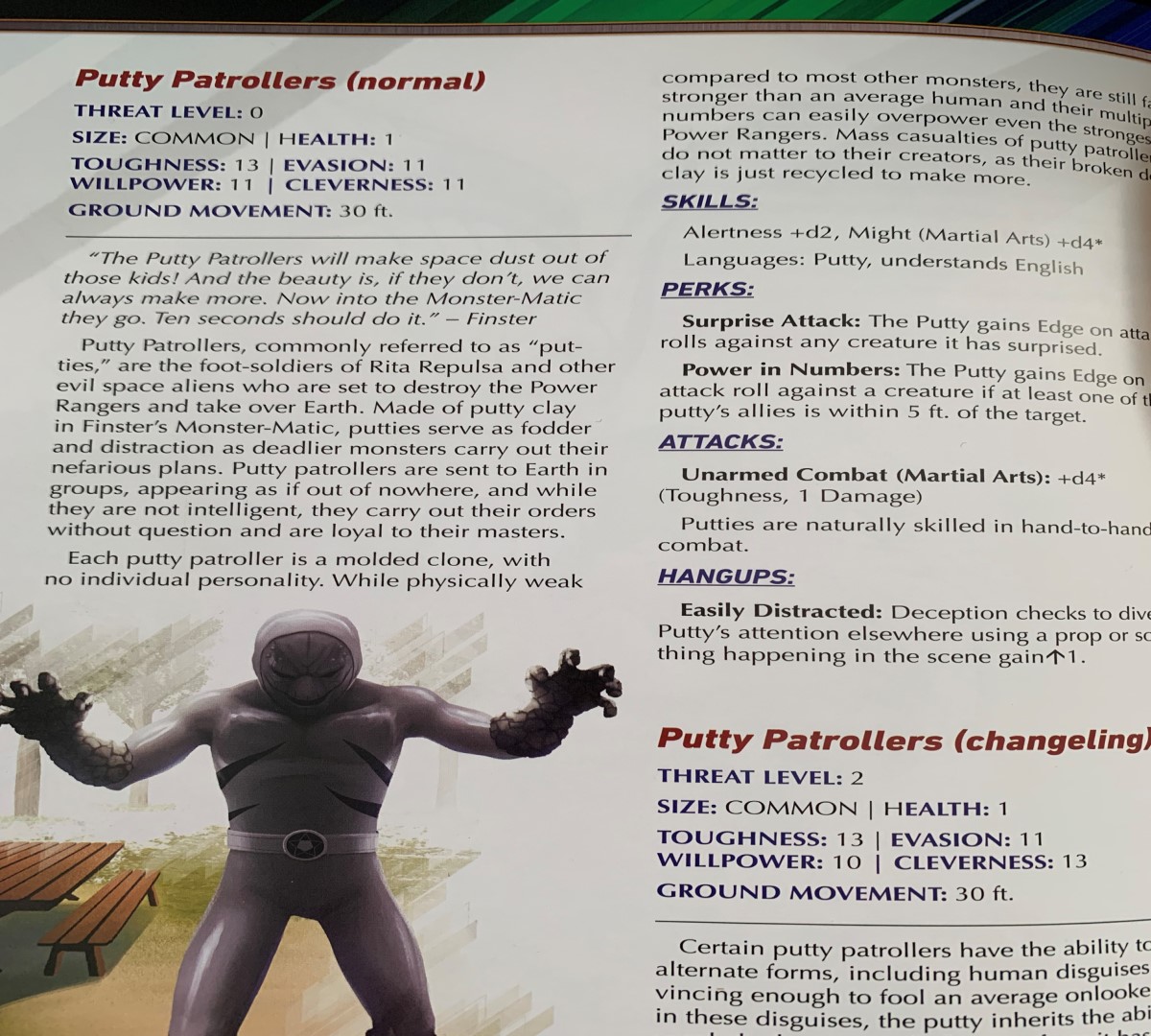 The statblock for a Putty Patroller from Power Rangers: The Roleplaying Game